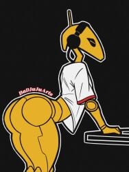 1girls arched_back ass ass_focus b1_battle_droid badjujuarts battle_droid big_ass breasts butt_focus dj_battle_droid exposed_ass eyelashes female from_side headphones huge_ass humanoid leaning_forward machine mechanical robot robot_girl shirt shirt_only small_breasts solo_female star_wars thick_thighs thighs