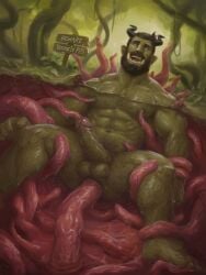 abs anal anal_sex areola arm_hair balls beard bodily_fluids body_hair chest_hair digital_media_(artwork) english_text erection facial_hair forest genital_fluids genitals green_body green_skin hair hairy_legs half-closed_eyes hi_res horn humanoid humanoid_genitalia humanoid_penetrated humanoid_penis male male_penetrated mammal muscular muscular_humanoid muscular_male narrowed_eyes navel nipple_fetish nipple_play nipples not_furry nude open_mouth orc orcfun outside pecs penetration penis plant pointy_ears restrained restrained_by_tentacles saliva saliva_string sex sign solo spread_legs spreading stretched_anus teeth tentacle tentacle_in_ass tentacle_in_urethra tentacle_penetration tentacle_sex text trapped tree urethral urethral_penetration