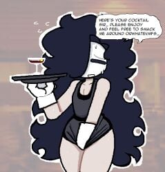 1boy 1femboy 2026 2d 2d_(artwork) apron arcaned_roses black_hair color colored comic comic_panel dialogue digital_drawing_(artwork) digital_media_(artwork) english_text femboy gloves hair long_hair male martini martini_glass mostly_nude nervous nervous_expression nervous_face nervous_smile nervous_sweat pale-skinned_femboy pale-skinned_male pale_skin partially_clothed restaurant restaurant_background roses_(roses_arcaned) roses_arcaned speech_bubble sweat sweatdrop sweating sweating_body sweaty sweaty_body talking_to_another talking_to_offscreen text waiter waiter_tray white_gloves