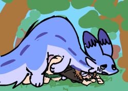 ambiguous_gender animated chillet doggy_style duo ejaculation feral feral_penetrating from_behind_position genitals human human_on_feral interspecies knot knotted_penis male mammal outside pal_(species) palphilia palworld penetration penis pinned pinned_to_ground pocketpair questionable_consent sex size_difference youtubepoopbirthday zoophilia