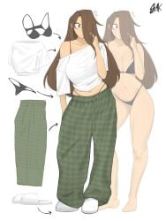 1girls belly_button bra breasts brown_hair cleavage dalia_(sleakj3) female female_focus hair_over_one_eye light-skinned_female light_skin lingerie long_hair loose_clothes navel original_character pajamas panties sleakj3 slippers thighs tummy