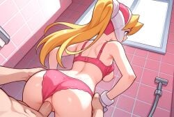 ai_generated ass bathroom blonde_hair blue_eyes buttocks ciel ciel_(mega_man) cute cute_girl female girl medium_breasts mega_man_x_dive mega_man_zero penetration penis penis_in_pussy pink_skirt pink_vest pov sex sexy sexy_pose skirt vaginal_penetration vest