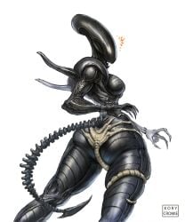 alien alien_(franchise) alien_only ass ass_focus black_body black_skin breasts facehugger kory_cromie no_eyes surprised tagme tail xenomorph