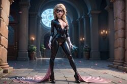 1girls ai_generated artist_name black_bodysuit blonde_hair blue_eyes bodysuit braid breasts disney disney_princess domino_mask elsa_(frozen) female frozen_(film) frozen_2 full_body gloves hair_over_shoulder hi_res high_heels latex long_hair looking_at_viewer mask medium_breasts nipples petals progenarts pussy single_braid skin_tight solo standing white_gloves