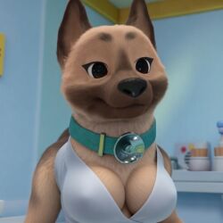 anthro apple_tv boobs boobs_out breasts breasts_out canine dog dr._pawell dr._pawell_(pretzel_and_the_puppies) female female_only german_shepherd pretzel_and_the_puppies tits tits_out