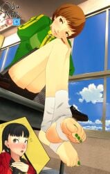 3d 3d_(artwork) amagi_yukiko atlus chie_satonaka feet feet_focus oda_arts persona persona_4 satonaka_chie sega shin_megami_tensei stirrup_legwear teasing yukiko_amagi yuri