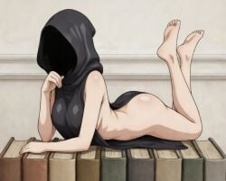 ai_generated almost_naked cloak_only female_only medium_breasts naked_female sideboob sideless_outfit