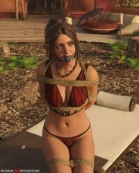 1girls 3d baldur's_gate_3 bondage bound brown_hair clothed elf elf_female female female_only gag gagged lingerie rendereddefenseless solo tav_(baldur's_gate) tav_(baldur's_gate)_(female)