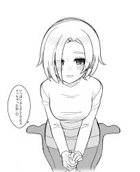 1boy after_ejaculation anata-chan_(love_live!) blush breasts commentary_request cum cum_on_body cum_on_hands eyes_visible_through_hair female hair_over_one_eye handjob heart highres ishimochi_(daleka333) looking_at_penis love_live! love_live!_nijigasaki_high_school_idol_club love_live!_school_idol_festival_all_stars medium_breasts mia_taylor miniskirt no_shoes open_mouth pantyhose pencil_skirt penis simple_background sitting skirt smile solo speech_bubble spoken_heart straight two-handed_handjob wariza white_background