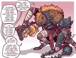 absurd_res anthro balls biped bound breasts claws clothed clothed_anthro clothed_female clothed_human clothed_male clothing duo feet female fingers fur genitals gnoll hair hi_res human hyena lluisabadias male mammal penis smile teeth toes tongue