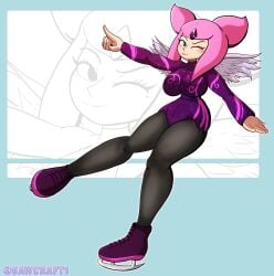 1girl 1girls 2026 angel_wings artist_name artist_signature big_breasts black_clothes black_clothing black_tights blue_eyes breasts clothed clothed_female clothes clothing deity female female_only figure_skater figure_skating figure_skating_dress goddess hudson_soft huge_breasts humanoid ice_skates illumina_(sonic) leotard light-skinned light-skinned_female light_skin light_skinned_female olympics pink_lips pink_lipstick purple_clothes purple_clothing sawcraft1 sega solo solo_female sonic_(series) sonic_shuffle sonic_the_hedgehog_(series) thick_thighs wings winking