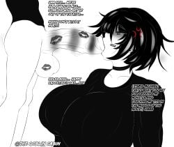 1boy 1girls 2d 2d_(artwork) 2d_artwork angry angry_expression balls ballsack black_and_white english english_text female femdom lipstick lipstick_mark lipstick_on_balls lipstick_on_penis male male/female michael_davis_(the_goblin_cabin) nyx_(the_goblin_cabin) original penis penis_in_mouth text the_goblin_cabin_(mclovintrue) unseen_male_face valentine's_day veiny_penis watermark