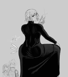 ambiguous_gender androgynous ass big_ass big_butt black_and_white black_clothing black_dress black_star crona_(soul_eater) femboy goth maka_albarn massive_ass massive_butt mobi_mobi peace_sign soul_eater tight_clothing