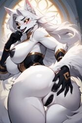 ai_generated black_anus black_areola black_nipples black_pussy female female_only finger_in_anus furry_female wolf