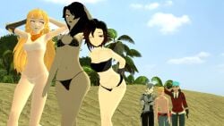 3girls black_hair blonde_hair cinder_fall lilac_eyes red_hair ruby_rose rwby silver_hair yang_xiao_long