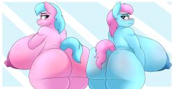 2021 absurd_res aloe_(mlp) anthro areola big_breasts blush breasts coatieyay digital_media_(artwork) duo equid equine eyebrows female friendship_is_magic hasbro hi_res huge_breasts hyper hyper_breasts looking_at_viewer lotus_blossom mammal my_little_pony nipples sibling sister sisters