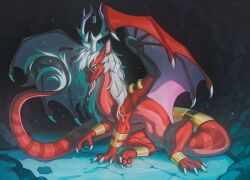 2026 anthro biped claws digital_drawing_(artwork) digital_media_(artwork) dragon feet female feral fingers front_view genitals hair hioshiru horn looking_at_viewer mythological_creature mythological_scalie mythology scalie sitting solo tail teeth toes tongue vulva wings