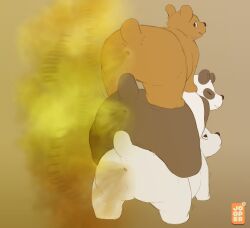 anthro anus ass fart fart_cloud grizzly_(wbb) ice_bear male_only panda_(wbb) presenting tail trio we_bare_bears