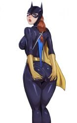 1girls ass barbara_gordon batgirl batgirl_(barbara_gordon) blue_eyes blue_panties blush breasts dc_comics defeated_heroine embarrassed female femsub fully_clothed grabbing_ass grabbing_own_ass heroine high_heel_boots high_heels legs_together looking_at_viewer masked masked_female ponytail quezadilla superheroine tied_hair tight_clothing wedgie wedgie_fetish wedgied_female