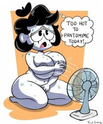 1girls ai_generated big_breasts black_hair covering_breasts covering_crotch edited_art eyes_rolled_up fan fully_nude grok hot imrachets mime_girl mute_(imrachets) naked naked_female sweating thick_thighs white_skin wide_hips