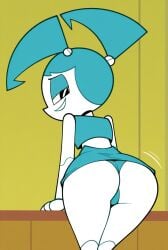 ai_generated ass_focus bedroom_eyes blue_thong jenny_wakeman looking_at_viewer my_life_as_a_teenage_robot nickelodeon robot smirking