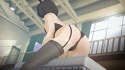 1boy 1femboy 3d 3d_model ass ass_focus balls black_hair bunny_ears bunny_tail bunnysuit danganronpa_another fanganronpa femboy koikatsu koikatsu_(medium) male male_only only_male super_danganronpa_another_2 twink yomiuri_nikei