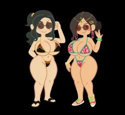 2girls ai ai_assisted ai_generated big_breasts bikini breasts cameo_(papa_louie) cherissa_(papa_louie) clothing flipline_studios grok papa_louie thick_thighs thighhighs thighs