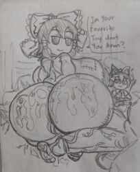 1girls areolae bed bedroom big_ass big_breasts big_penis cirno cum cum_in_ass fumo_plush huge_ass huge_breasts huge_cock kaxta nipples plush_doll plushie plushophilia reimu_hakurei