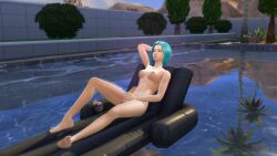 blue_hair dickgirl erect_penis futanari masturbation pool_float the_sims the_sims_4 transgender yuki_behr
