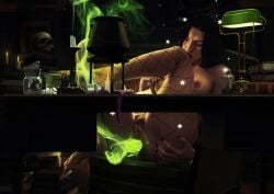 bare_shoulders black_hair breasts collarbone commentary completely_nude dc_comics dildo dima_ivanov female female_masturbation grabbing_own_breast highres large_breasts long_hair magical_girl masturbation nipples nude object_insertion open_mouth pubic_hair pussy sex_toy solo solo_focus spread_legs thighhighs thighs untranslatable_commentary vaginal_object_insertion vaginal_penetration zatanna_zatara