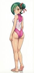 1girls :) ai_generated ass back_view birilillo blush closed_mouth curvy female green_hair hi_res huge_ass kotori_mizuki leotard looking_at_viewer looking_back orange_eyes pose rear_view ribbon short_hair smile standing sweatdrop swimsuit teenager tori_meadows white_background yu-gi-oh! yu-gi-oh!_zexal