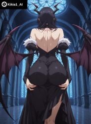 ai_generated ass ass_grab big_breasts black_dress black_hair demon_girl demon_horns demon_tail demon_wings dress facing_away from_behind full_body kikia1 large_breasts legs_together long_hair standing succubus succubus_horns succubus_tattoo succubus_wings tagme_(character) tagme_(series) vanessa why_does_nobody_remember_me_in_this_world