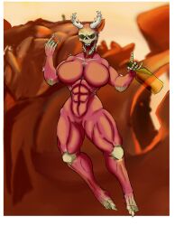 abs breasts demon demon_girl female hatromand_scum horns muscular muscular_female ring skull thighs yellow_eyes