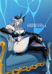 artist_name big_breasts blue_eyes commission commission_art curvy dejovanna horns ice large_breasts long_hair mature_female nail_polish original original_character silver_hair sitting sitting_on_throne snow_theme tagme throne tongue tongue_out watermark wide_hips wings winter