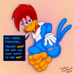 2025 2_toes anthro anus artist_collaboration ass avian beak bedroom_eyes bird blue_body blue_eyes blue_feathers captain_mooncat cel_shading clitoris clothed clothing collar dialogue eyebrows eyeshadow feathers feet feet_together female female_focus foot_focus genitals gloves hair half-closed_eyes hand_on_butt handwear hi_res looking_at_viewer lying makeup mohawk narrowed_eyes nude nude_female offscreen_character on_side open_beak open_mouth partially_clothed picid presenting raised_eyebrow ready_to_fuck red_hair seductive shaded shortstack shortstack_female simple_background solo tail talking_to_viewer talons text_box the_woody_woodpecker_show toes tomrizz universal_studios vulva winnie_woodpecker woodpecker