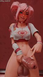 3d ahe_gao blush esme_(fortnite) fortnite from_below futanari low_hanging_balls pointing_at_penis saggy_balls sug_madic3d sweaty sweaty_penis tongue_out valentine's_day veiny_penis