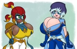 2017 2d 2girls alternate_body_type alternate_breast_size big_breasts clothed clothed_female clothing dark-skinned_female dark_skin deviantart elf elf_ears elf_female female female_focus female_only green_eyes hero_costume heroine human human_female humanoid hyperflannel light-skinned_female light_blue_background light_skin magic magical_girl magical_girl_outfit mysticon_ranger mysticon_striker mysticons_(series) nickelodeon pale-skinned_female pale_skin piper_willowbrook png short_hair simple_background superheroine superheroine_costume two-tone_background two-tone_hair white_background zarya_moonwolf