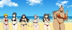 6girls beach bikini black_hair blonde_hair blue_hair cloud don_quixote_(limbus_company) fate/stay_night fate_(series) female female_only fire_emblem fire_emblem_awakening heavypowerfull horn limbus_company lucina_(fire_emblem) monster_musume_no_iru_nichijou multiple_girls nintendo project_moon sea seaside sky spy_x_family tagme tionishia tohsaka_rin uzaki-chan_wa_asobitai! uzaki_hana water white_hair yellow_hair yor_briar yor_forger