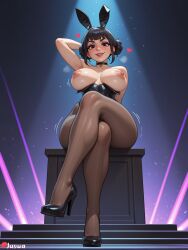 ai_generated animal arm artist at bangs bare behind below black blunt blush body breasts brown bun bunny choker crossed cute double down ear eyes eyeshadow fake female footwear from full hair head heart heels high huge_ass huge_breasts juswa large large_ass large_breasts legs leotard lines lips looking makeup motion name nipples out pantyhose parted playboy rabbit shoulders sidelocks sitting smile solo strapless thicc thick_thighs thighs up viewer