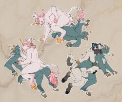 absinthe_(thesphur) absurd_res anal anal_sex anthro backsack balls bovid caprine duo equid equine from_behind_position genitals goat heart_symbol hi_res hoof_hands hooves horn kinksiyo kissing male male/male mammal mythological_creature mythological_equine mythology olive_(thesphur) on_lap penetration penis reverse_piledriver sex sheep sitting_on_lap spoon_position thesphur_(thesphur) unicorn