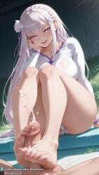 1girls ai_generated barefoot big_breasts breasts cum cum_on_feet curvy curvy_body curvy_female dreamyan_ai elf elf_ears elf_female elf_girl emilia_(re:zero) feet foot_fetish foot_focus footjob hi_res high_quality high_resolution highres huge_breasts large_breasts leotard long_hair male_pov open_mouth outdoors pointy_ears pov purple_eyes re:zero_kara_hajimeru_isekai_seikatsu seductive seductive_eyes seductive_look seductive_mouth seductive_pose seductive_smile sitting smile smiling thick_ass thick_thighs thighs toes uncensored white_hair