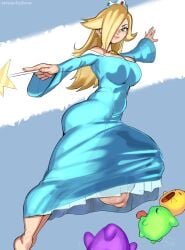 1futa big_breasts cleavage erection erection_under_clothes futa_only futanari gigantic_penis huge_balls huge_cock mario_(series) princess_rosalina revealing_clothes standing streachybear