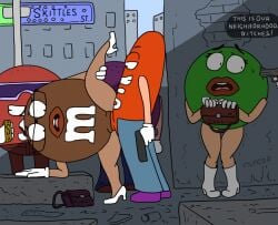 2026 animated bodily_fluids bondage bound brown_(m&m's) candy cum dessert eyewear female female/female food food_creature forced gang genital_fluids glasses green_(m&m's) group gun hand_holding humanoid lips living_candy living_m&m looking_pleasured m&m's male male/female mars_incorporated mascot not_furry open_mouth ranged_weapon rape restraints rope rope_bondage sex skittles_(candy) text vylfgor weapon