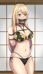 arms_behind_back arms_tied_behind_back big_breasts bikini black_and_yellow_bikini black_panties blonde_hair blush bondage bound bound_arms breasts cleavage female femsub gag gagged kitagawa_marin large_breasts long_hair looking_at_viewer panties pink_hair restrained rope rope_bondage shibari solo sono_bisque_doll_wa_koi_wo_suru sufawest sweat sweating tape_gag taped_mouth thick_thighs thighs tied_up uncensored underwear very_long_hair worried