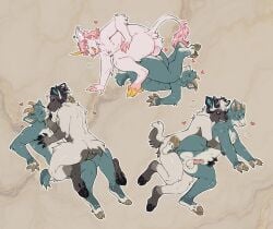 absinthe_(thesphur) absurd_res anal anal_sex anthro backsack balls bovid caprine duo equid equine from_behind_position genitals goat heart_symbol hi_res hoof_hands hooves horn kinksiyo kissing male male/male mammal mythological_creature mythological_equine mythology olive_(thesphur) on_lap penetration penis reverse_piledriver sex sheep sitting_on_lap spoon_position thesphur_(thesphur) unicorn