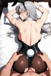 1boy 1girls ai_generated all_fours animal_ears ass back backboob bare_shoulders breasts clothing_aside detached_collar doggy_style facing_away fake_animal_ears fake_tail female female_focus from_behind heart highleg_leotard large_breasts leotard leotard_aside male pantyhose penis pillow playboy_bunny pov pussy rabbit_ears rabbit_tail sex sex_from_behind sheet_grab solo solo_focus solo_leveling solo_male straight strapless strapless_leotard sweat tagme tail torn_clothes torn_pantyhose vaginal_penetration video wrist_cuffs