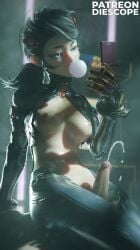 breasts bubble_gum cum diescope looking_at_phone marvel marvel_rivals partially_clothed peni_parker_(marvel_rivals) thigh_sex uninterested