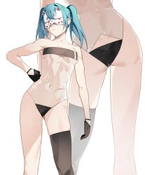 cat_mask cyan_hair gloves gris_swimsuit kuroienpitsu mask single_thighhigh swimsuit tagme twintails