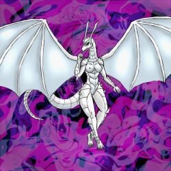 anthro bakugan bakugan_(series) bakugan_battle_brawlers breasts dragon embarrassed_naked_female female generation_1_bakugan green_eyes horn hyper_dragonoid membrane_(anatomy) mythological_creature mythological_scalie mythology scales scalie shadeominus solo spikes spikes_(anatomy) tail white_body wings
