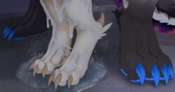 ambiguous_fluids ambiguous_gender anthro claws dragon duo feet foot_focus from_behind_position hi_res leg_cropped_sex mythological_creature mythological_scalie mythology offscreen_sex scalie sex standing standing_sex velkhana4396